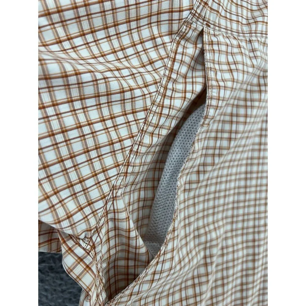 The North Face Mens Large Collared Short Sleeve Plaid Button Up Orange Vent READ